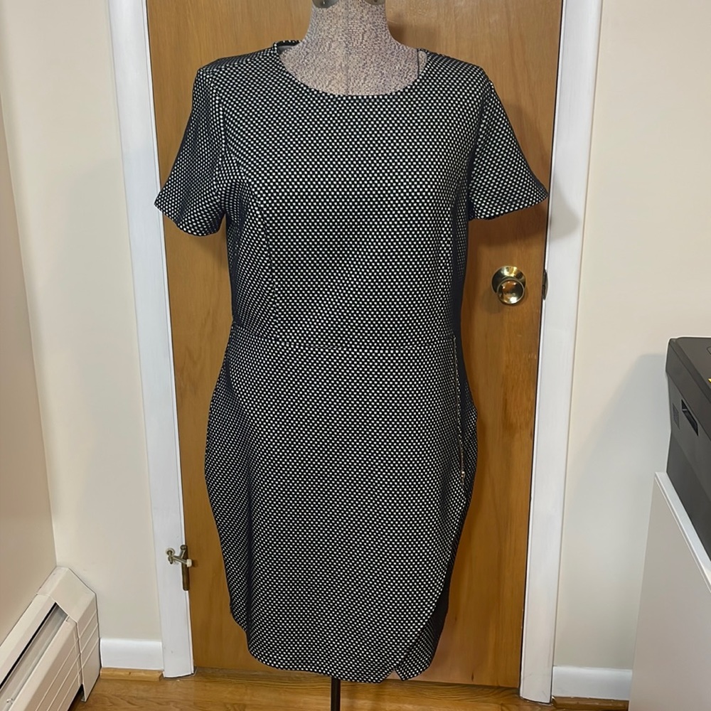 Kensie Womens Large Black and Gray Checkered Short Sleeve Dress